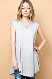 Lattice V-Neck Sleeveless Tunic - Grey