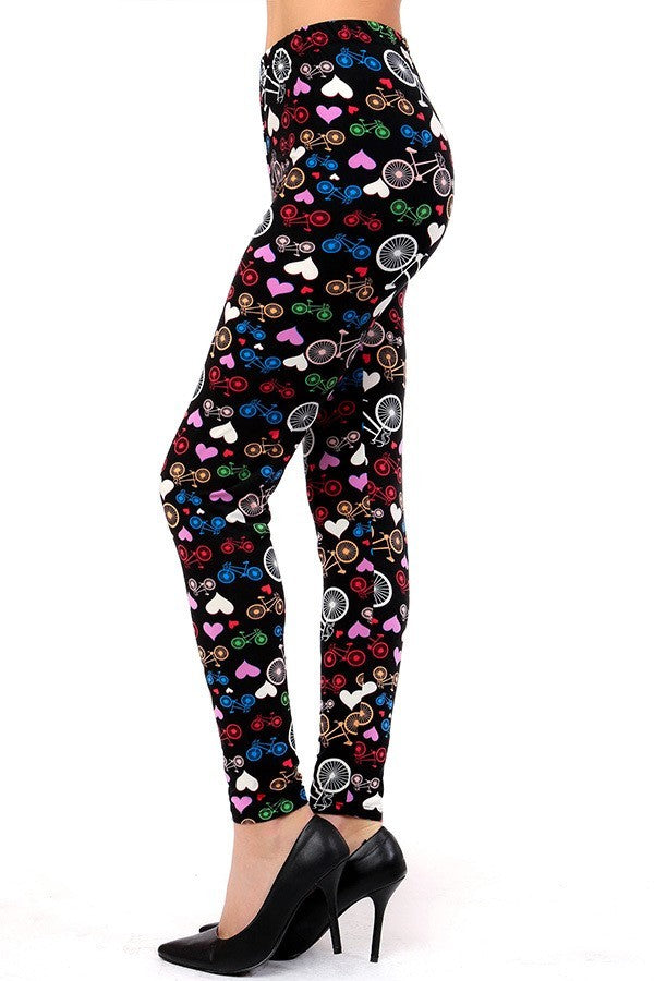Bicycle Love Print Soft Leggings