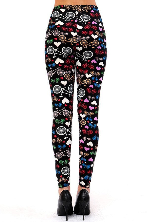 Bicycle Love Print Soft Leggings