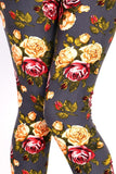 Red & Yellow Rose Print Gray Leggings