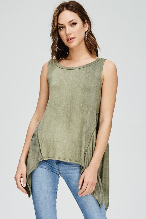 Stone Washed Shark Bite Tank Top