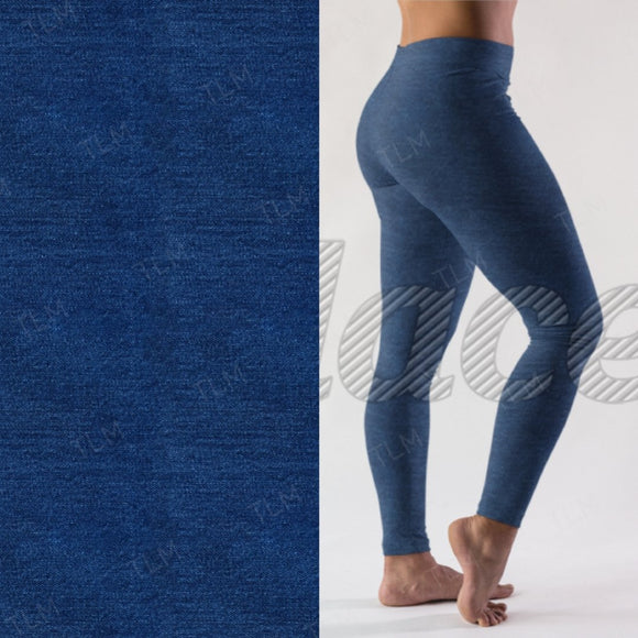 Denim Print Leggings with Pocket in Waist Band