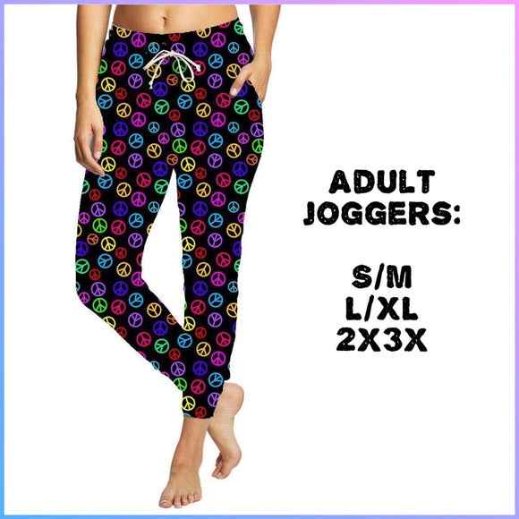 Colorful Peace Sign Print Full Joggers w/ Pockets