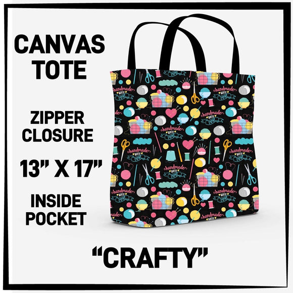Crafty Print Canvas Zipper Tote