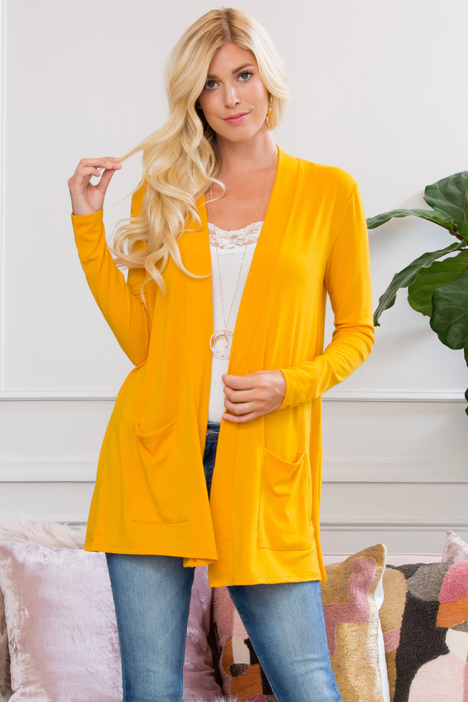 Women's Long Sleeve Open Front Cardigan with Pockets Casual Layering Jersey Knit Duster