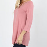 Women's Strappy Scoop Neck 3/4 Sleeve Flowy Top