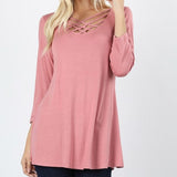 Women's Strappy Scoop Neck 3/4 Sleeve Flowy Top
