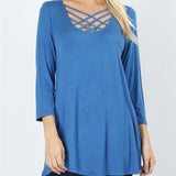 Women's Strappy Scoop Neck 3/4 Sleeve Flowy Top