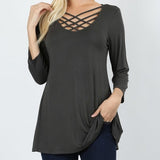 Women's Strappy Scoop Neck 3/4 Sleeve Flowy Top