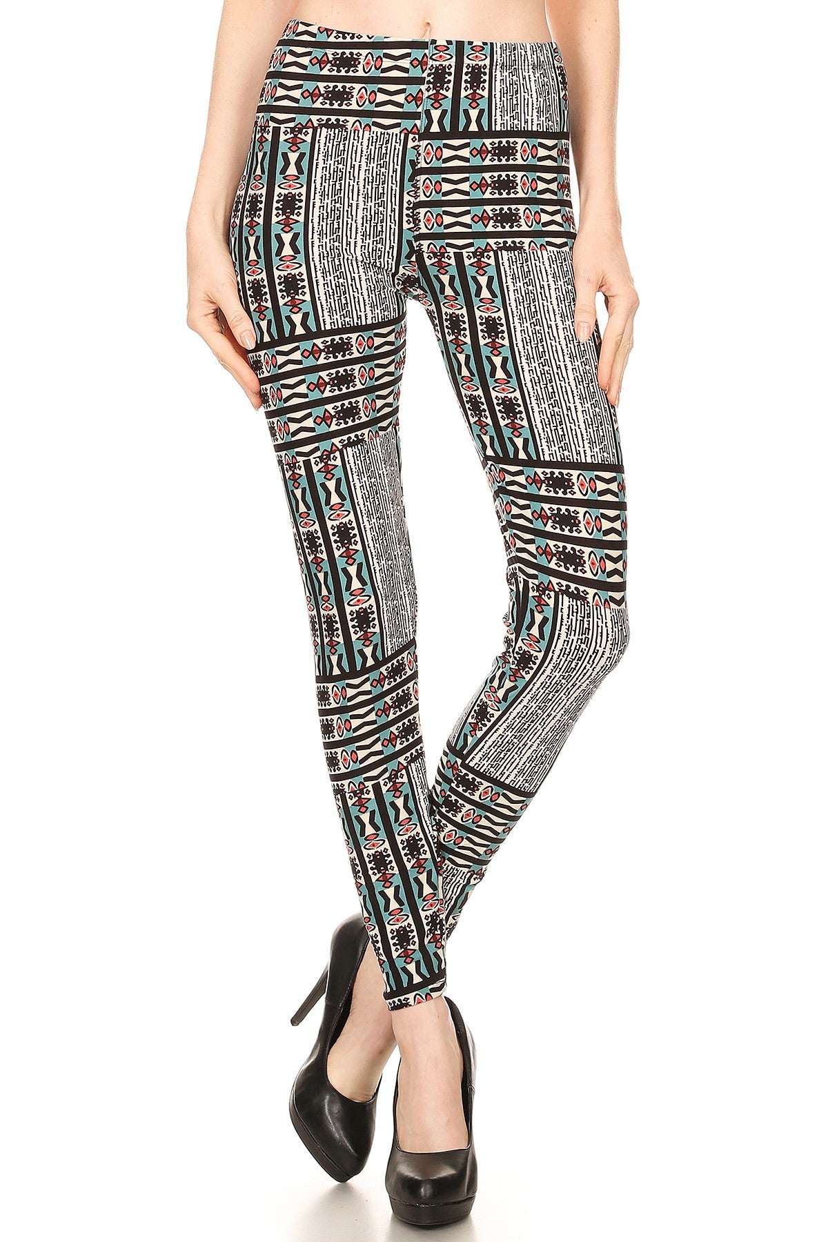 Teal & Coral Traditional Striped Print Leggings