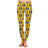 Black & Yellow Sugar Skull Football Print Soft Leggings
