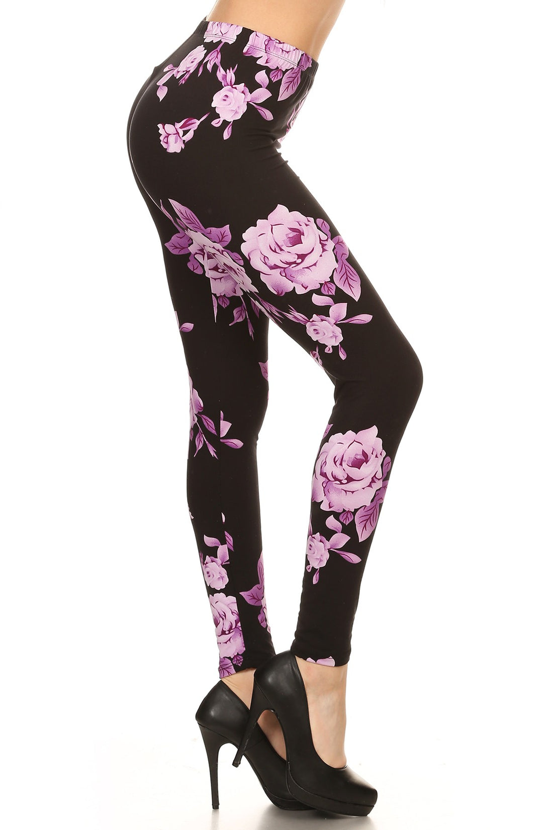 Purple Roses Print Leggings