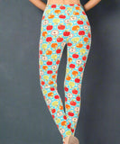 Red & Green Apple Print Soft Teal Leggings