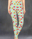 Red & Green Apple Print Soft Teal Leggings