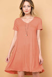V-Neck Swing Dress With Pockets - Coral