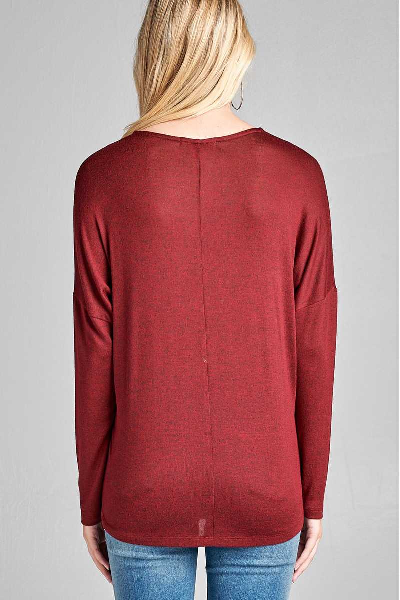 V-Neck Long Sleeve Heathered Top