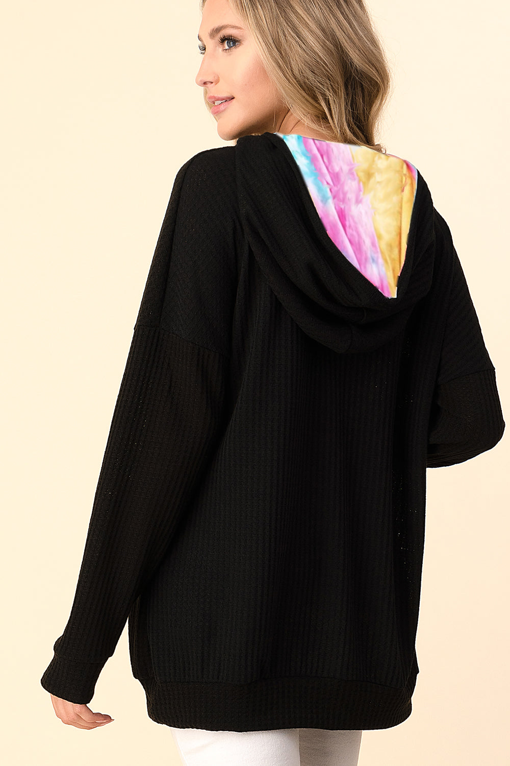 Tie Dye Accent Waffle Knit Hoodie