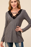 Swiss Dot Lace Criss Cross Long Sleeve Top