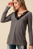 Swiss Dot Lace Criss Cross Long Sleeve Top