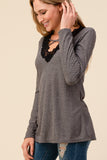 Swiss Dot Lace Criss Cross Long Sleeve Top