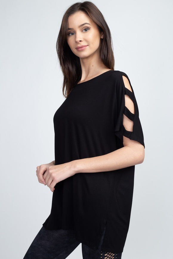 Ladder Sleeve Top - Black