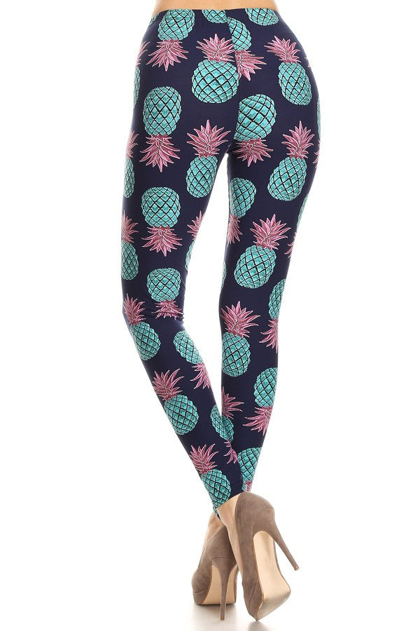 Teal Pineapple Print Leggings