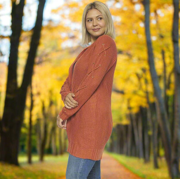 Cardigan Sweater with X Details on Sleeve