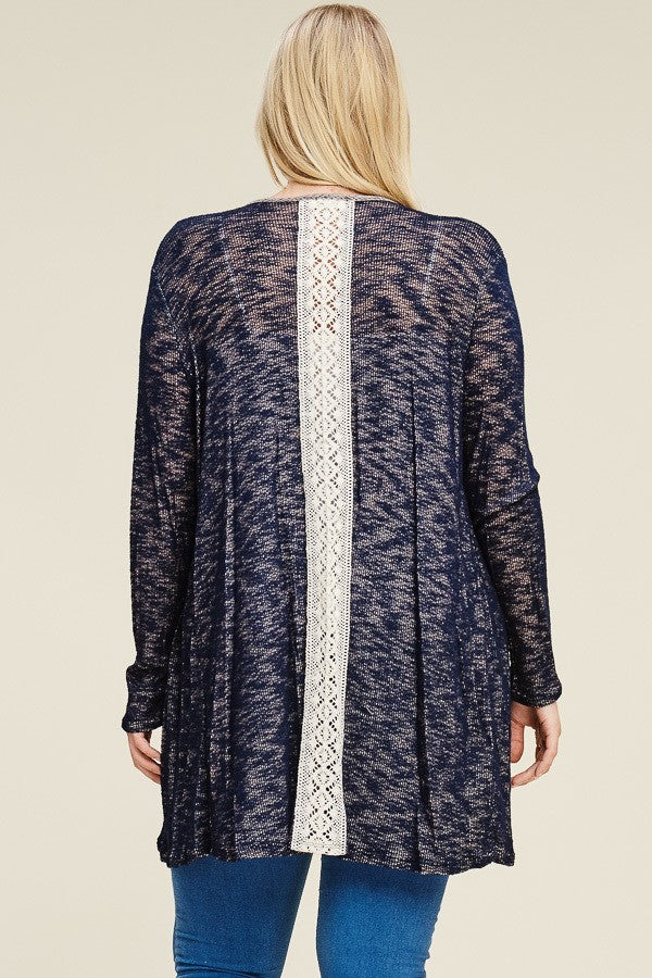 Waterfall Longline Cardigan With Lace Back Detail