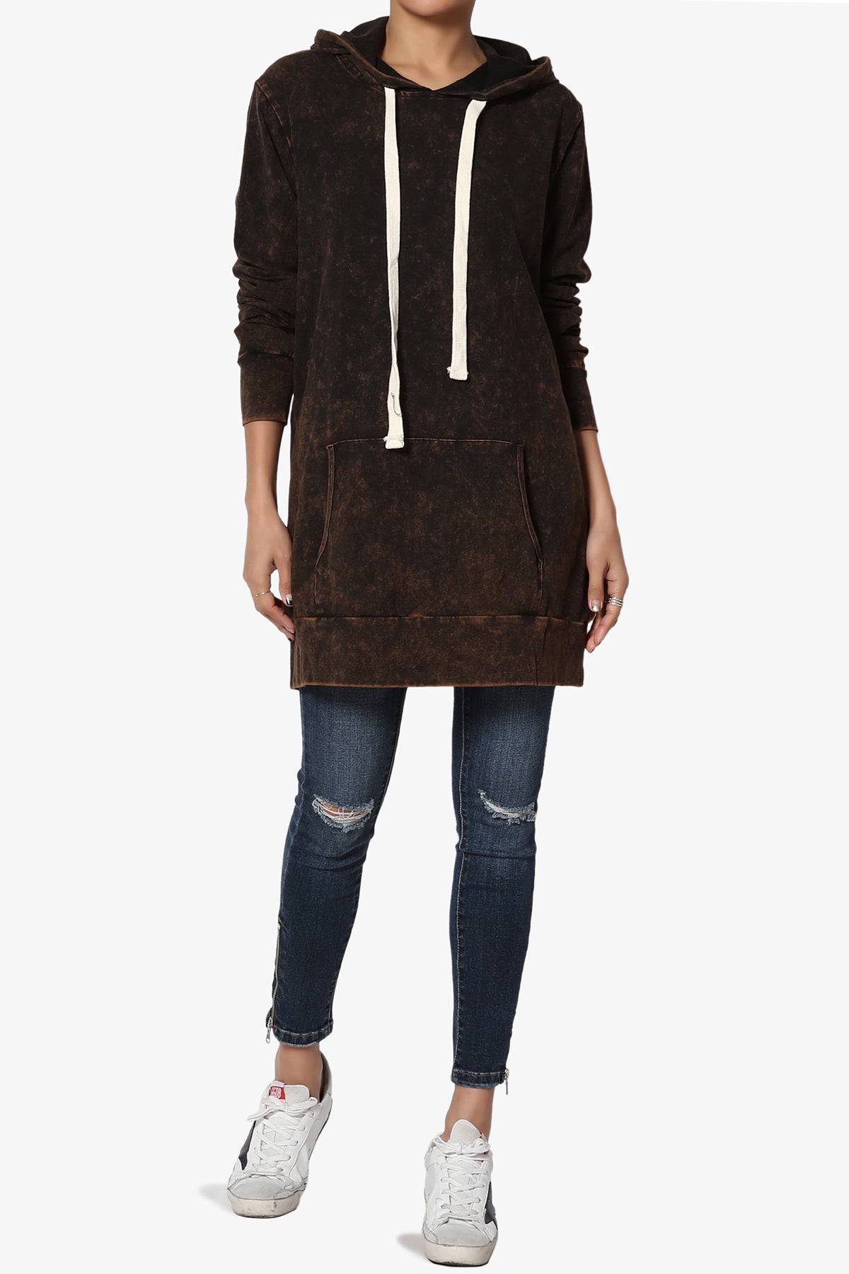 Acid Wash Drawstring Relaxed Pullover Hoodie Sweatshirts w/ Kangaroo Pocket