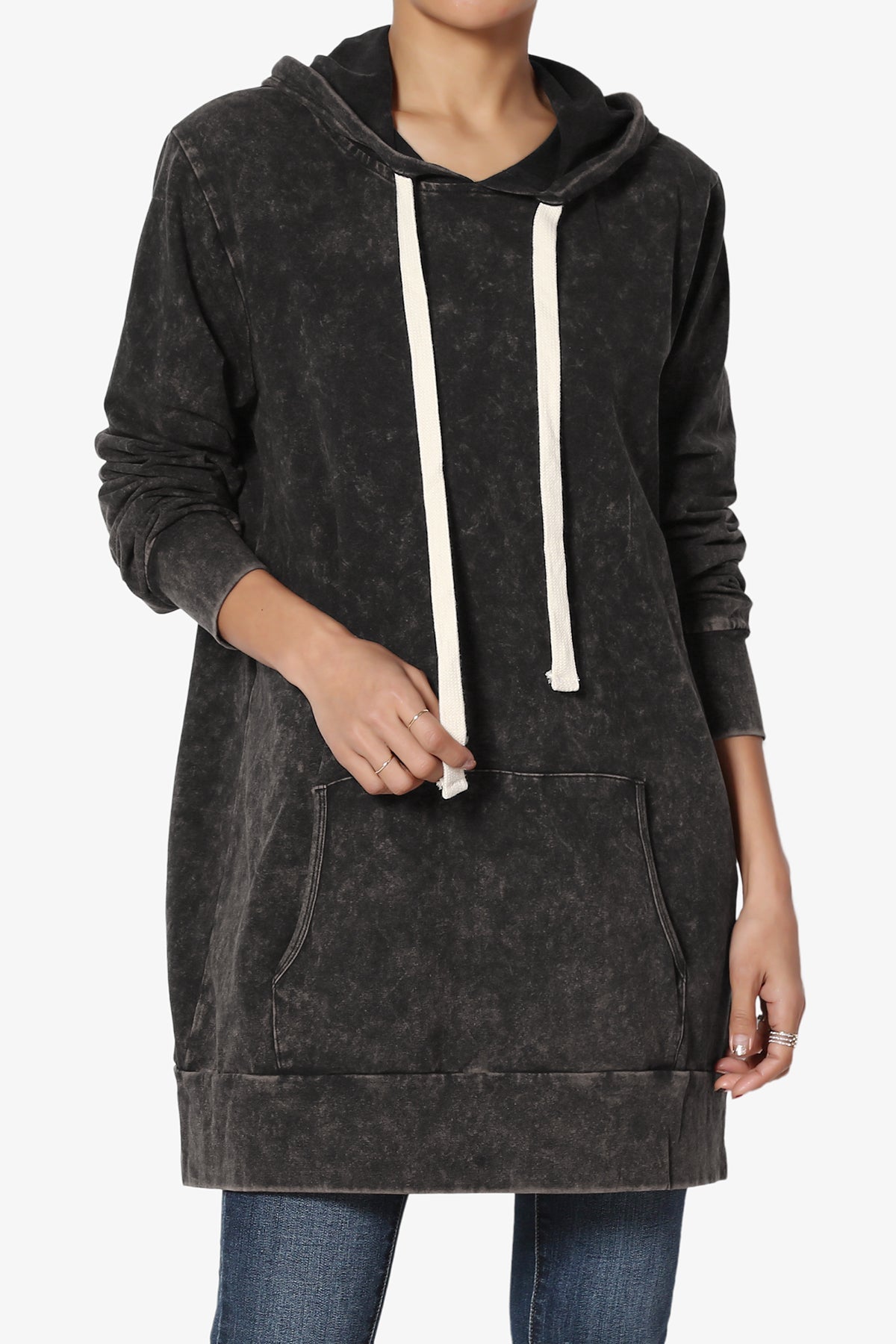 Acid Wash Drawstring Relaxed Pullover Hoodie Sweatshirts w/ Kangaroo Pocket
