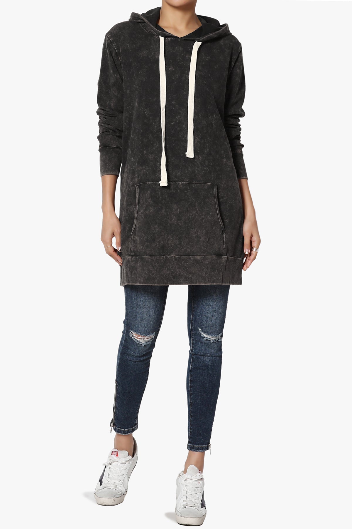 Acid Wash Drawstring Relaxed Pullover Hoodie Sweatshirts w/ Kangaroo Pocket