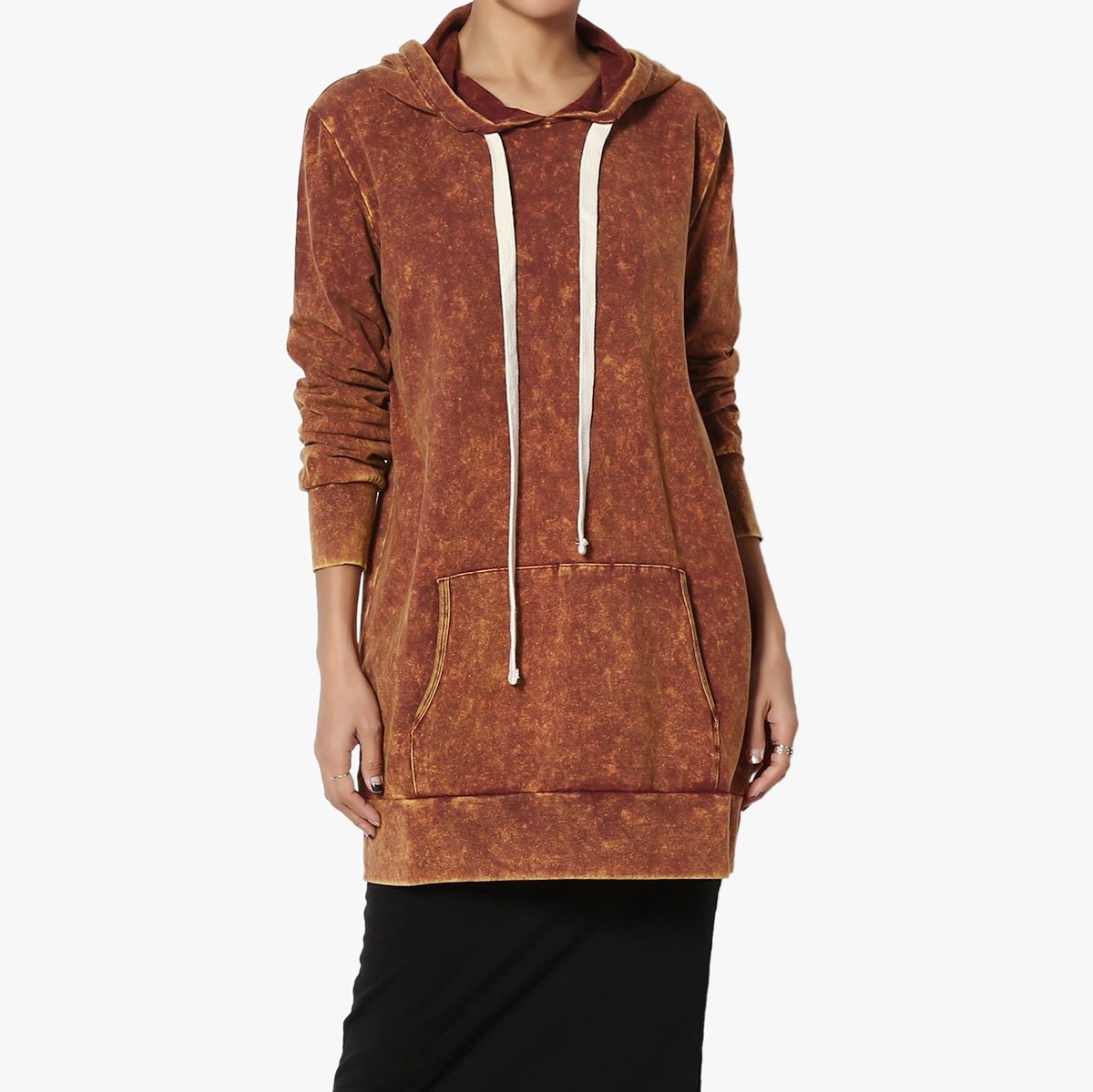 Acid Wash Drawstring Relaxed Pullover Hoodie Sweatshirts w/ Kangaroo Pocket
