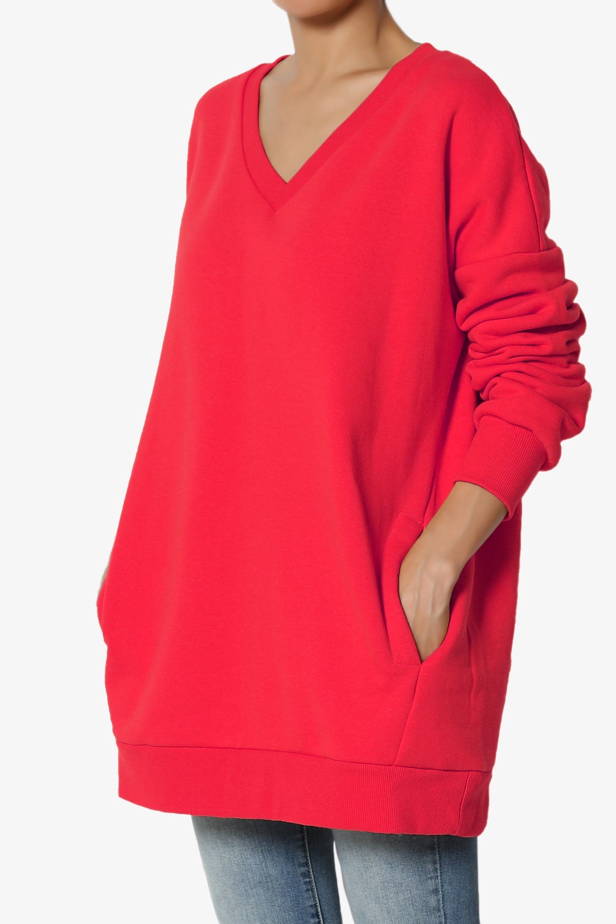 Mega Soft Oversized Sweatshirt with Pockets - Ruby Red