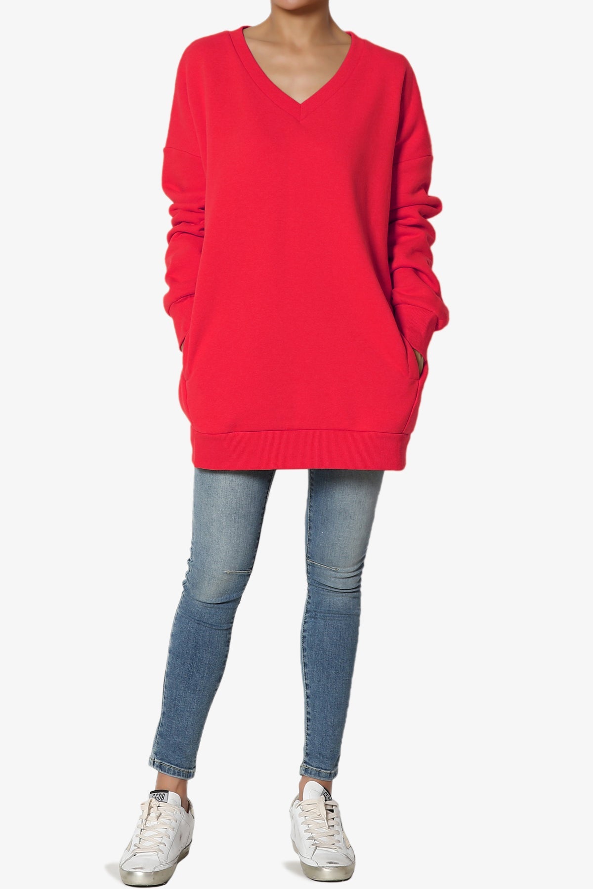 Mega Soft Oversized Sweatshirt with Pockets - Ruby Red