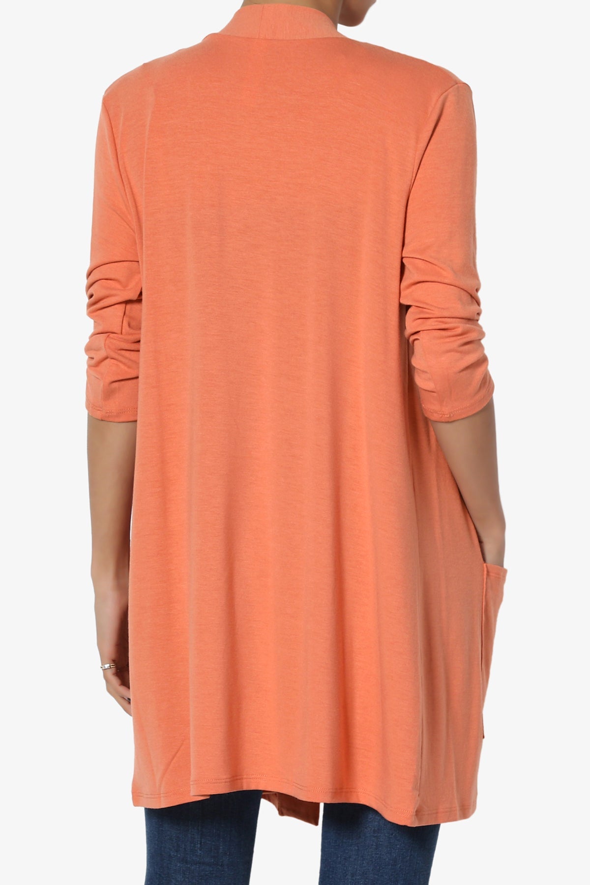 Women's Long Sleeve Open Front Cardigan with Pockets Casual Layering Jersey Knit Duster