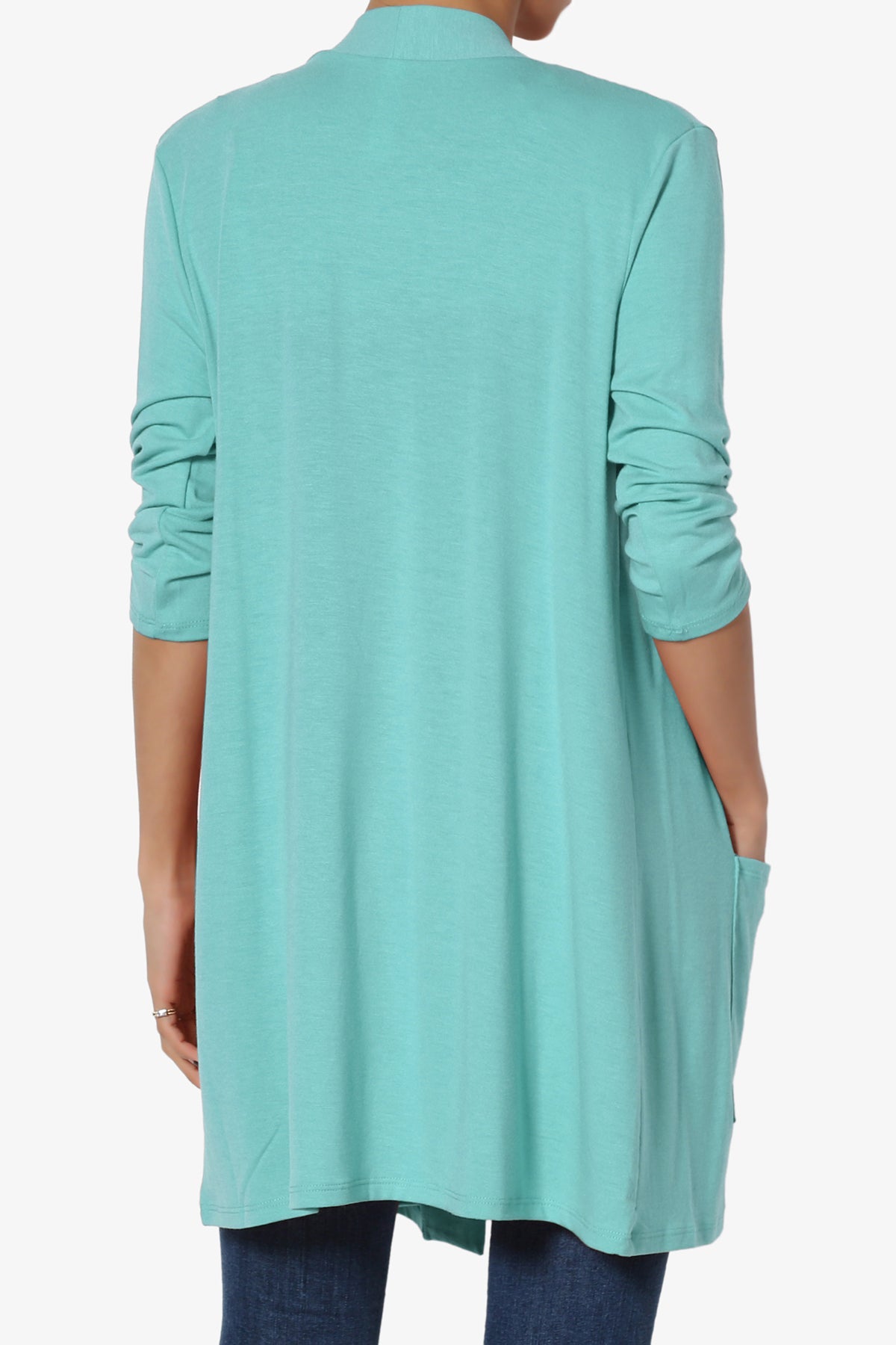 Women's Long Sleeve Open Front Cardigan with Pockets Casual Layering Jersey Knit Duster