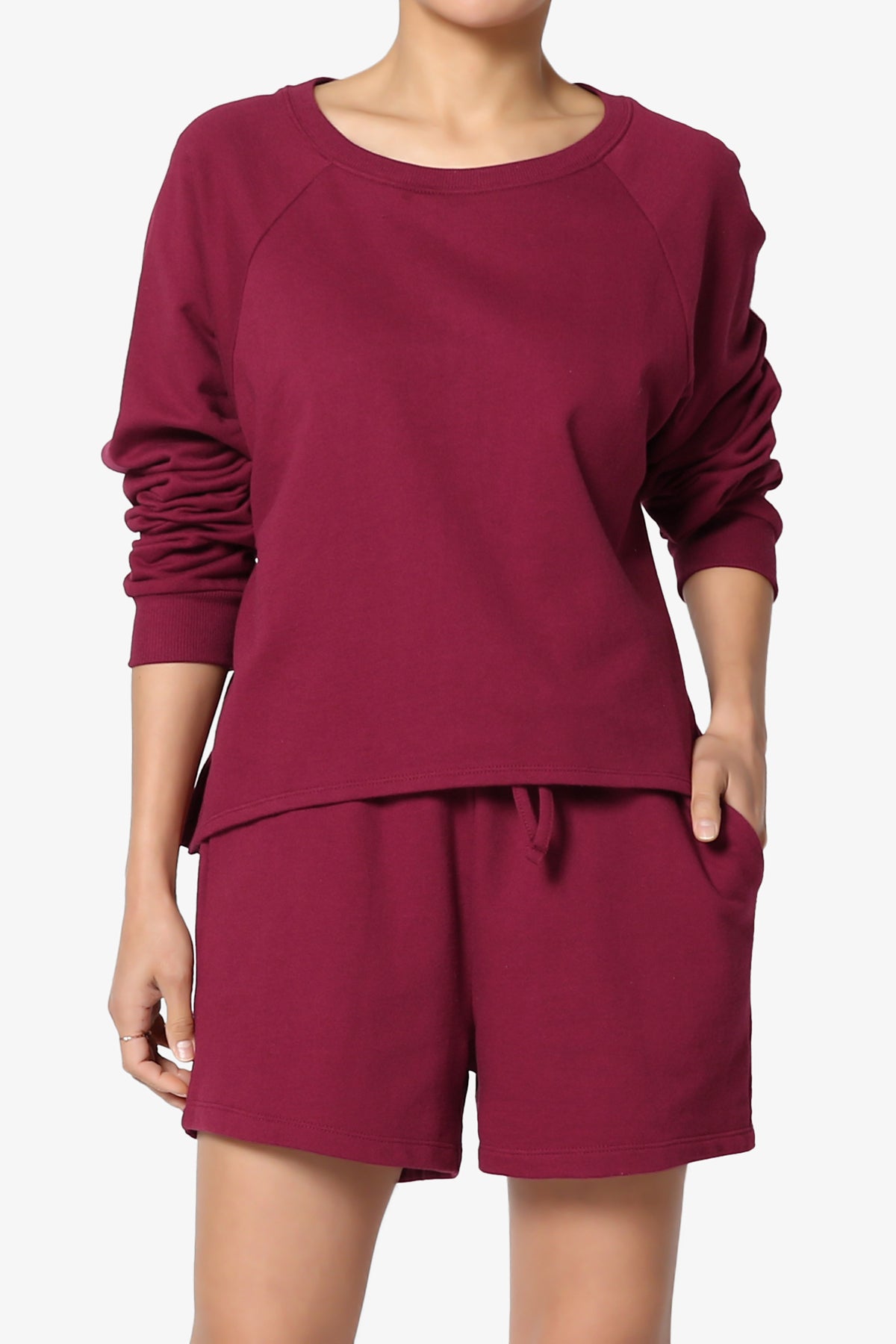 Oversized Cotton Terry Lounge Set – Long Sleeve Top & Drawstring Shorts