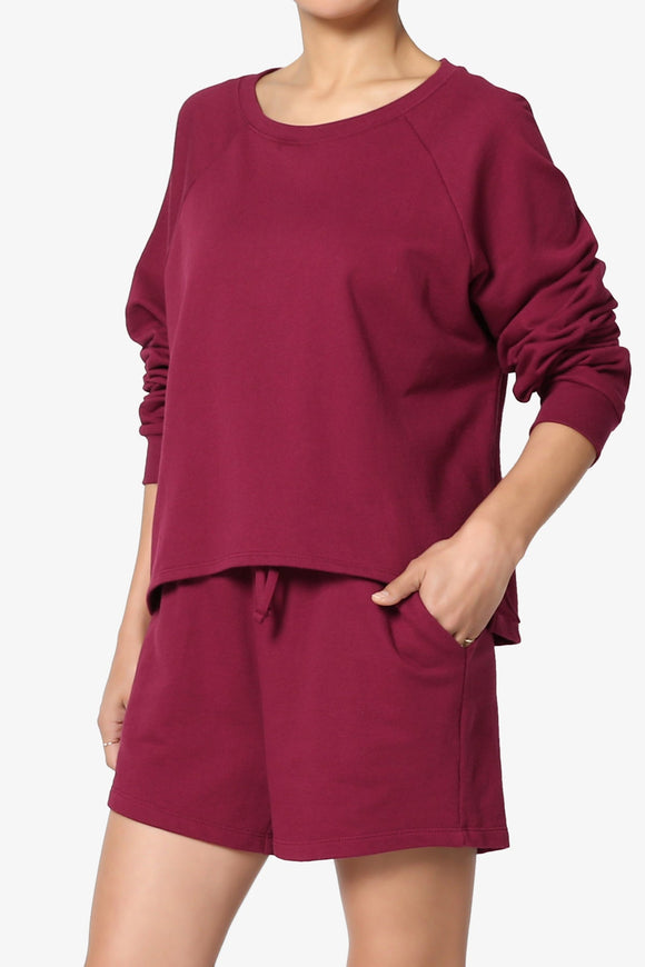 Oversized Cotton Terry Lounge Set – Long Sleeve Top & Drawstring Shorts