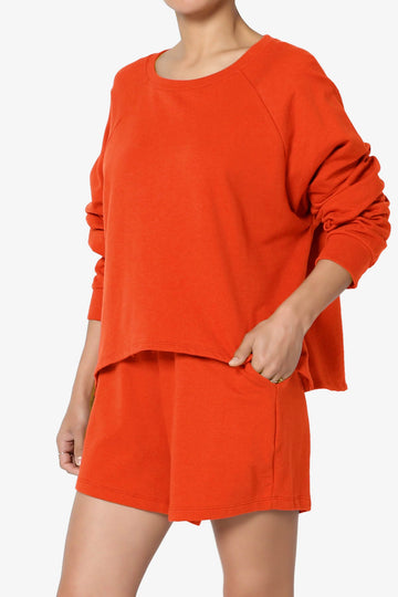 Oversized Cotton Terry Lounge Set – Long Sleeve Top & Drawstring Shorts