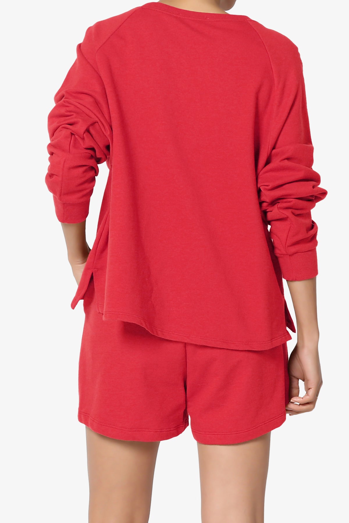 Oversized Cotton Terry Lounge Set – Long Sleeve Top & Drawstring Shorts - Plus