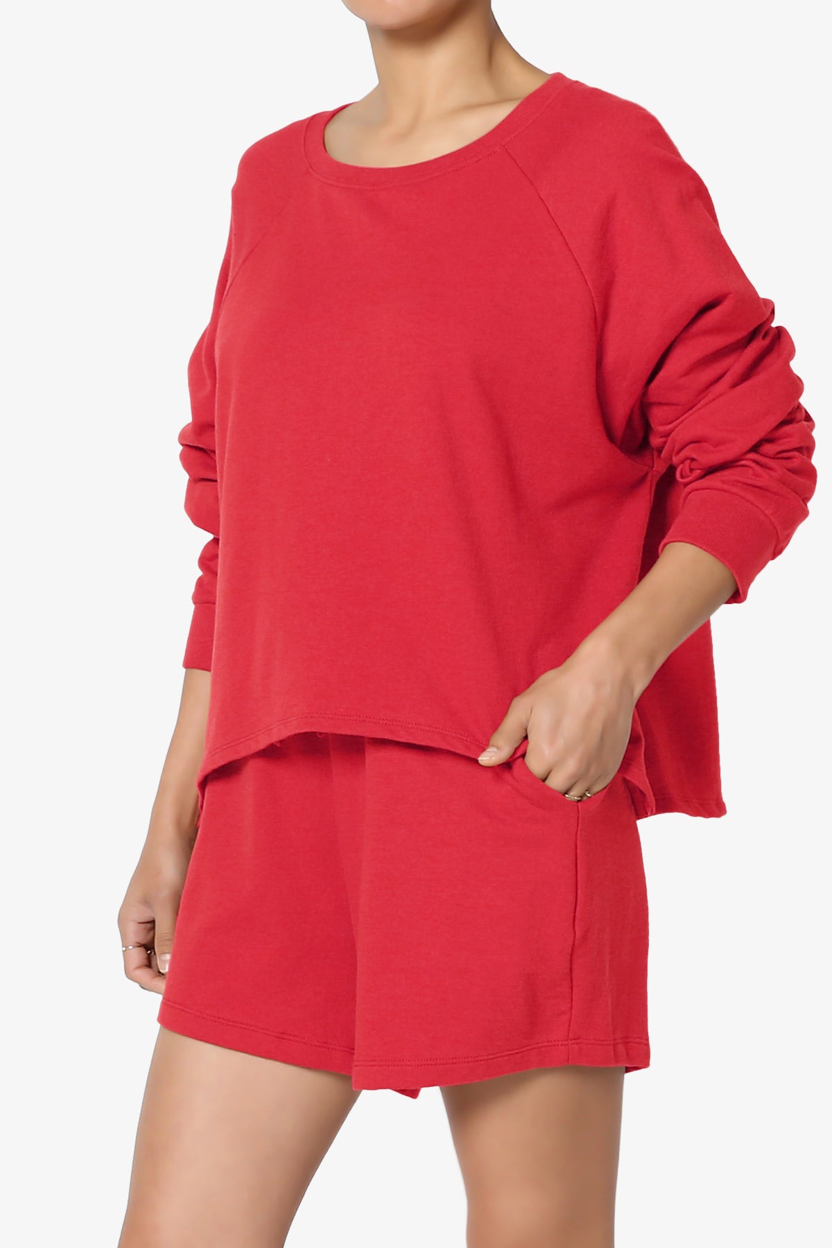 Oversized Cotton Terry Lounge Set – Long Sleeve Top & Drawstring Shorts - Plus