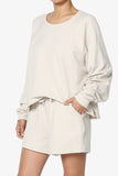Oversized Cotton Terry Lounge Set – Long Sleeve Top & Drawstring Shorts - Plus