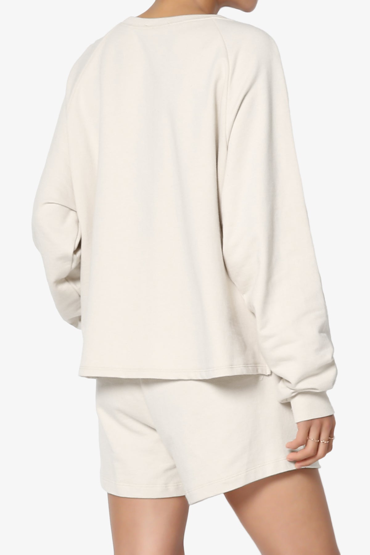 Oversized Cotton Terry Lounge Set – Long Sleeve Top & Drawstring Shorts - Plus