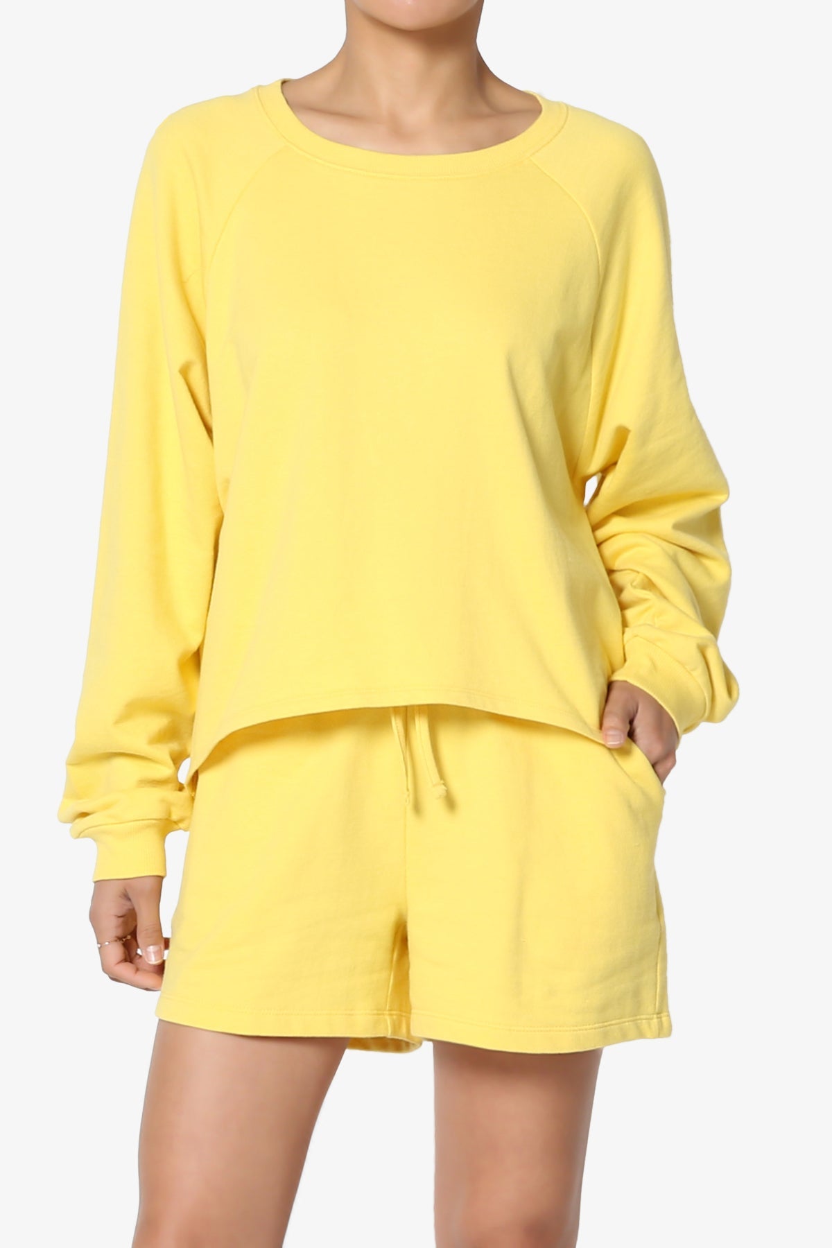 Oversized Cotton Terry Lounge Set – Long Sleeve Top & Drawstring Shorts