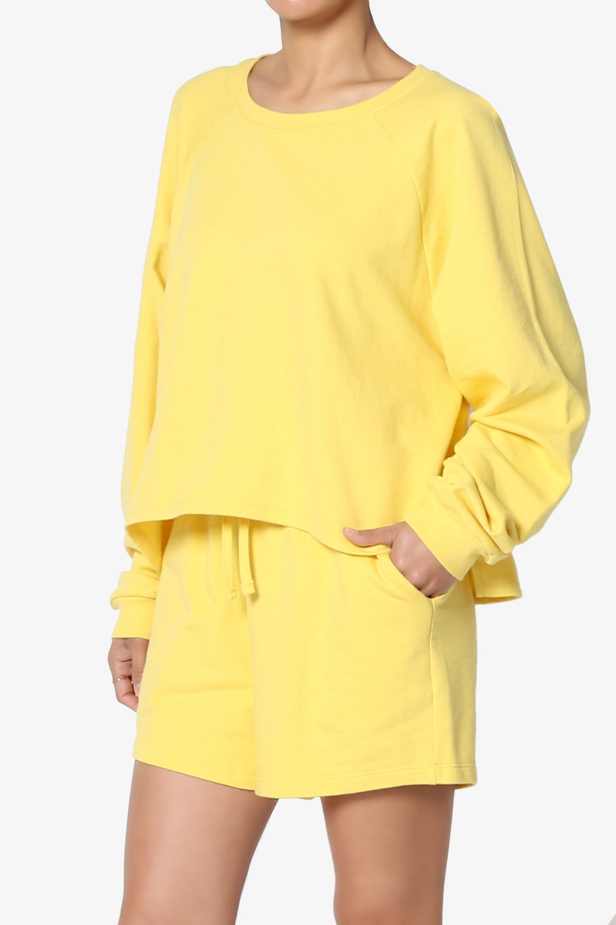 Oversized Cotton Terry Lounge Set – Long Sleeve Top & Drawstring Shorts