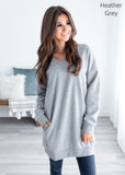 Oversized Loose Fit V-Neck Tunic Sweatshirt