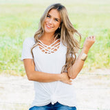 Lattice Front Cage Short Sleeve Top