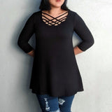 Women's Strappy Scoop Neck 3/4 Sleeve Flowy Top