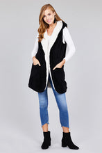 Panda Fluffy Hooded Open Vest with Pockets