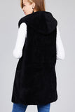 Fluffy Hooded Open Vest with Pockets